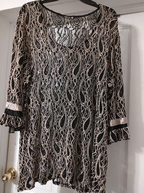 Adorn Black Lace Overlay Tunic with Nude Underlay